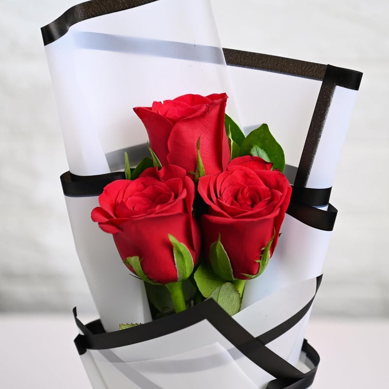 Floweraura FlowerAura Fresh Live Flower Bouquet of 3 Red Roses Flowers For Birthday Gift Anniversary Gift Wedding Gift Womens Gifts Gift For Special Occasion Same Day Delivery  - Image 4
