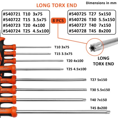 Harden 8Pcs T Handle Torx Star Key Wrench Set Tool for Professional and Industrial Use – Includes Size T10, T15, T20, T25, T27, T30, T40 & T45 Sizes - 520657 - Image 2