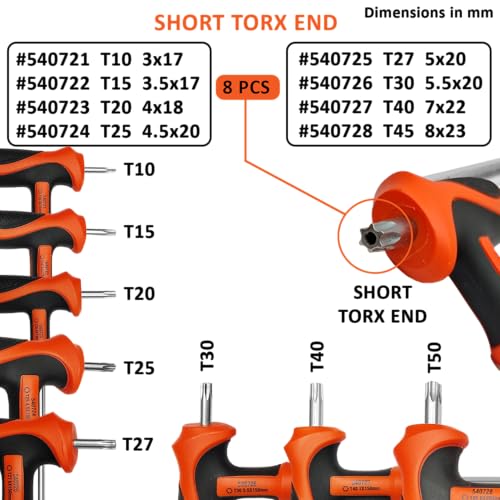 Harden 8Pcs T Handle Torx Star Key Wrench Set Tool for Professional and Industrial Use – Includes Size T10, T15, T20, T25, T27, T30, T40 & T45 Sizes - 520657 - Image 3