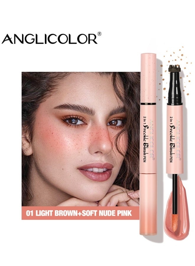 Anglicolor Dual-Ended Freckle Stamp Pen, 2-in-1 Blush and Freckle Stamp Pen, Natural Freckles, Brightens Complexion, Waterproof and Sweatproof, Long-Lasting Makeup Effect (#01 LIGHT BROWN+SOFT NUDE PINK) - Image 1