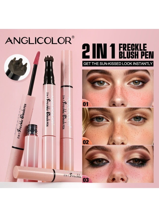 Anglicolor Dual-Ended Freckle Stamp Pen, 2-in-1 Blush and Freckle Stamp Pen, Natural Freckles, Brightens Complexion, Waterproof and Sweatproof, Long-Lasting Makeup Effect (#01 LIGHT BROWN+SOFT NUDE PINK) - Image 2