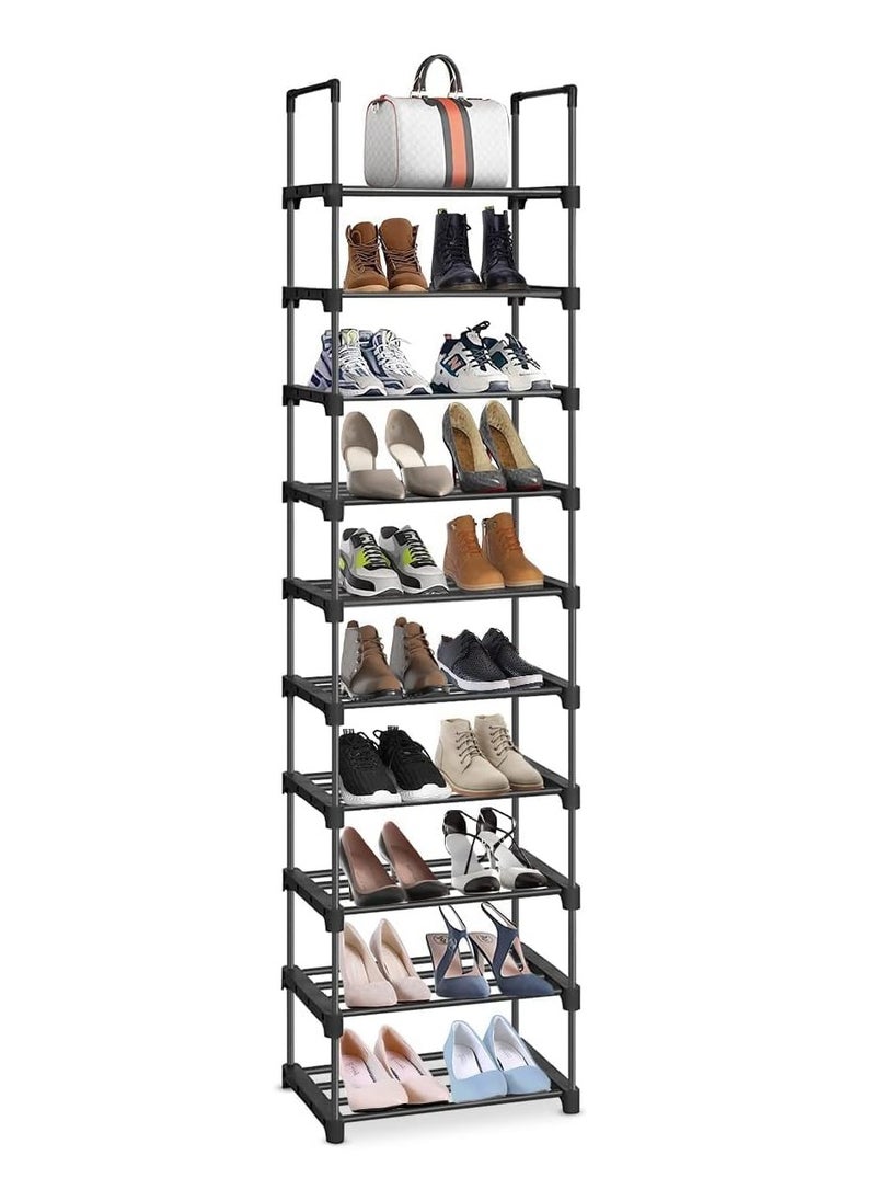 KCDMBUE 10-Tier Narrow Shoe Rack Organizer, Vertical Shoe Storage Sturdy and Space-Saving for Entryway, Closet, and Living Room, Adjustable Height, Holds 20-25 Pairs (Black)  - Image 1