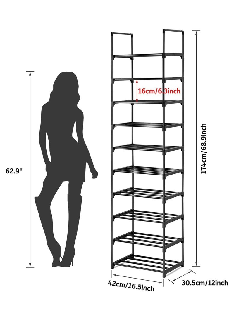 KCDMBUE 10-Tier Narrow Shoe Rack Organizer, Vertical Shoe Storage Sturdy and Space-Saving for Entryway, Closet, and Living Room, Adjustable Height, Holds 20-25 Pairs (Black)  - Image 2