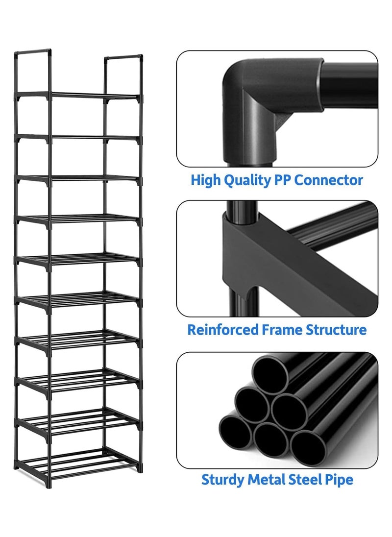 KCDMBUE 10-Tier Narrow Shoe Rack Organizer, Vertical Shoe Storage Sturdy and Space-Saving for Entryway, Closet, and Living Room, Adjustable Height, Holds 20-25 Pairs (Black)  - Image 3