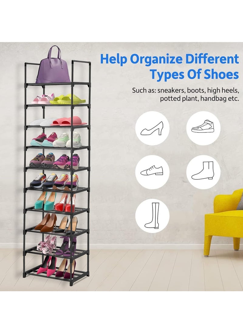 KCDMBUE 10-Tier Narrow Shoe Rack Organizer, Vertical Shoe Storage Sturdy and Space-Saving for Entryway, Closet, and Living Room, Adjustable Height, Holds 20-25 Pairs (Black)  - Image 4