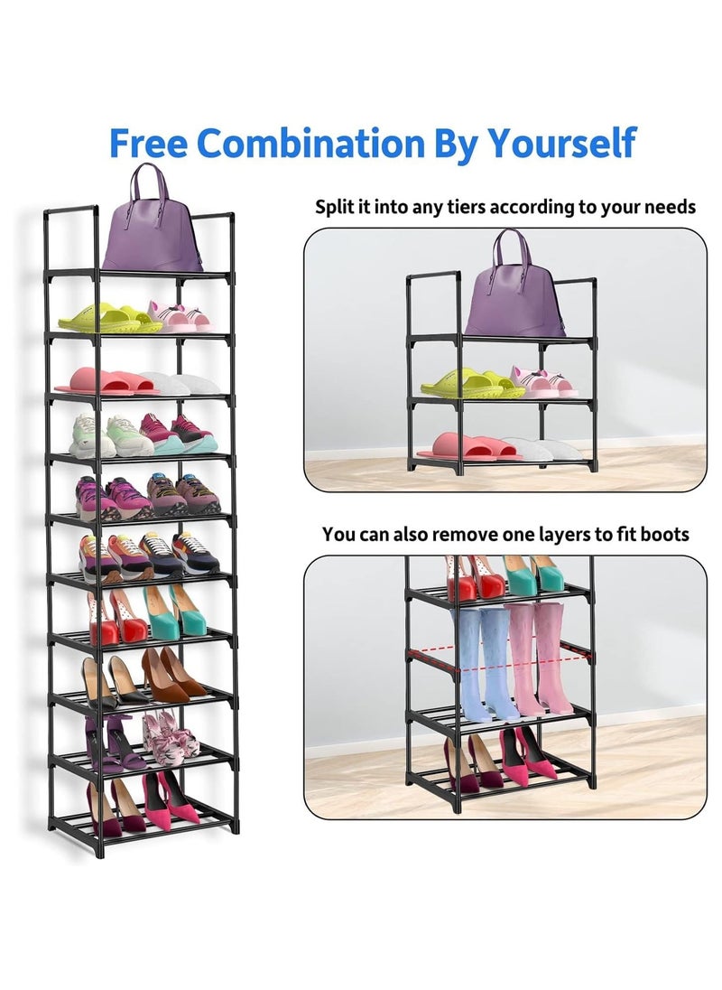 KCDMBUE 10-Tier Narrow Shoe Rack Organizer, Vertical Shoe Storage Sturdy and Space-Saving for Entryway, Closet, and Living Room, Adjustable Height, Holds 20-25 Pairs (Black)  - Image 5
