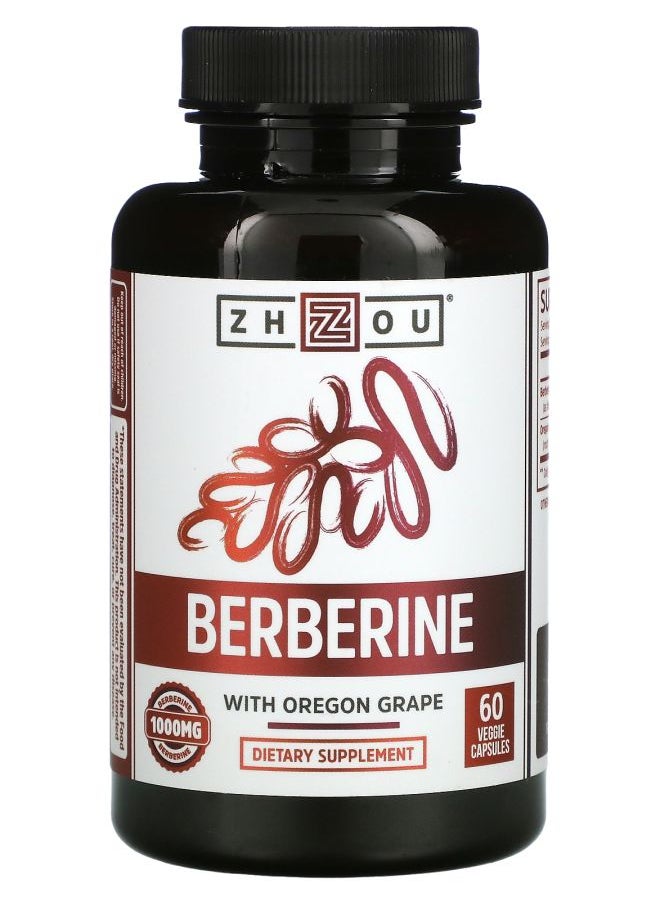 Zhou Nutrition Berberine with Oregon Grape 1000 mg 60 Veggie Capsules (500 mg per Capsule) 