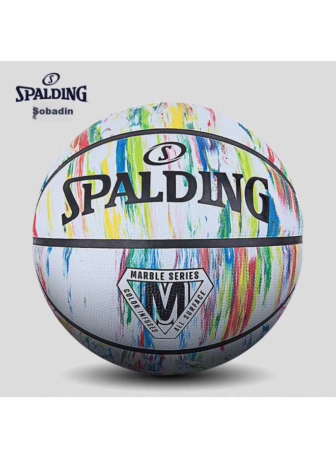 SPALDING Marble Print Basketball, Outdoor Wear-Resistant, Size 7 Rubber Basketball, 84-397Y, Colorful - Image 4