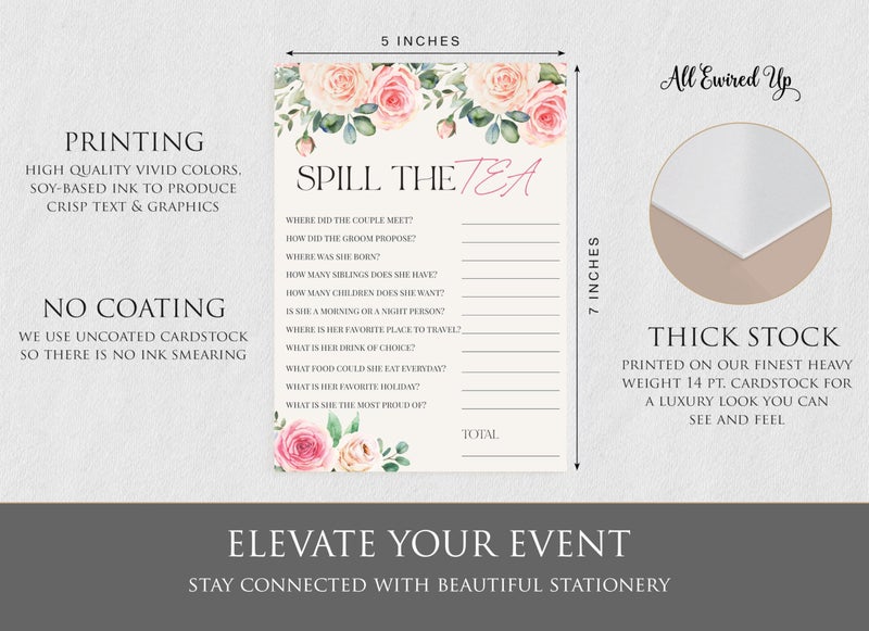 All-Ewired-Up 50 Spill The Tea Party (50-Cards) Fun Bridal Shower Game Activity, Who Knows the Bride Best, Decorations, Engagement Party, Rehearsal Dinner, Bridgerton - Image 5