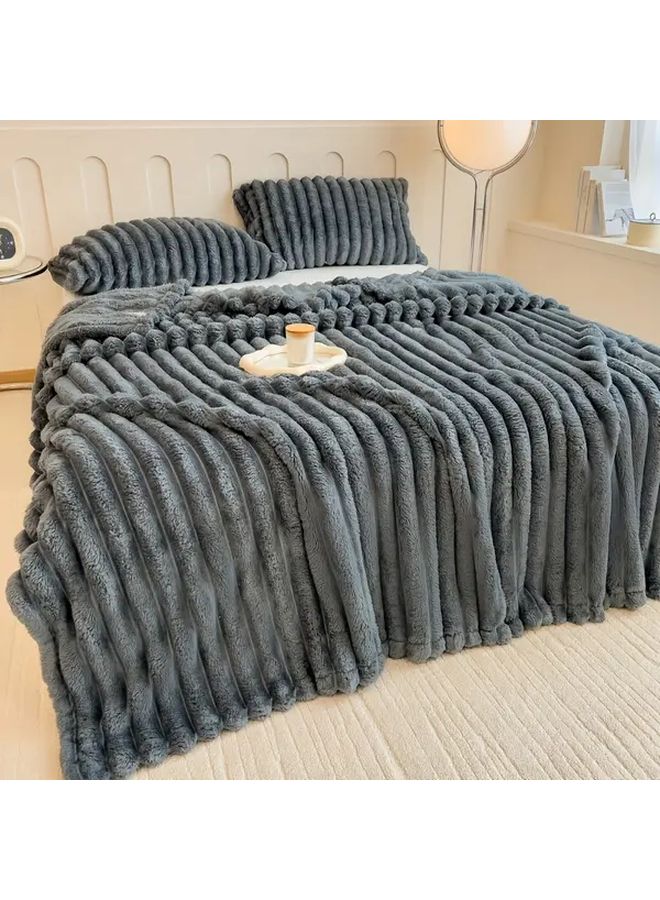 Khaki Luxurious Faux Rabbit Fur Blanket 60X79in Soft Warm Cozy For Sofa Bed Office Travel - Image 1