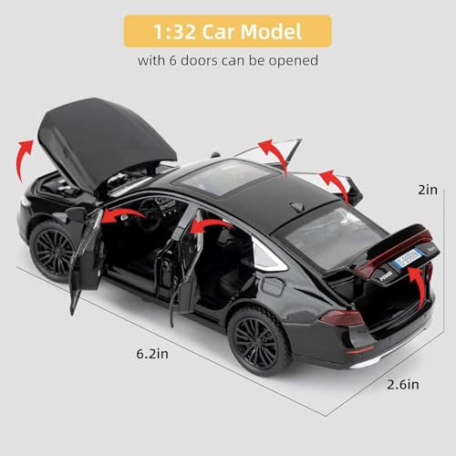 FEXXA 1:32 Scale Hon da Accord Die-Cast Metal Car with Sport car Openable Doors Light and Sound,Pull Back Function Indoor Outdoor Toy for Kids (Black) - Image 4