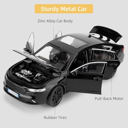 FEXXA 1:32 Scale Hon da Accord Die-Cast Metal Car with Sport car Openable Doors Light and Sound,Pull Back Function Indoor Outdoor Toy for Kids (Black) - Image 3
