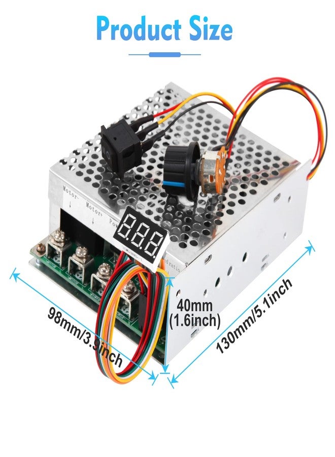 HARMNEE PWM DC Motor Speed Controller, DC 10V-55V & 100A Max Brush Motor LED Display Stepless Speed Controller with Forward-Brake-Reverse Switch & Ajustable Potentiometer - Image 4