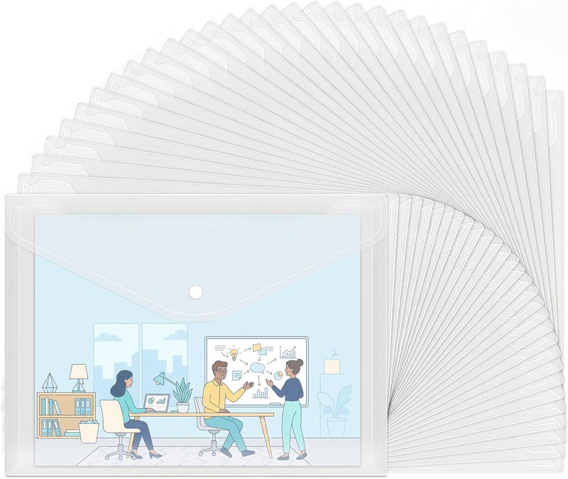 EOOUT 30pcs Clear Reusable Poly Envelopes with Snap Button, A4 Size - Image 1