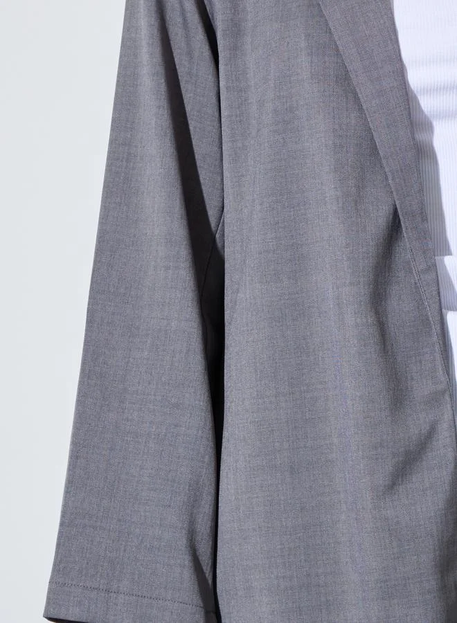 Amirah  Grey Front Open Abaya with Notch Lapel for Women | Best Price UAE