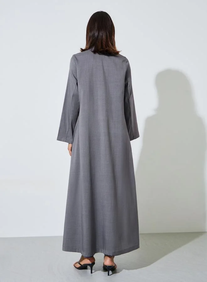 Amirah  Grey Front Open Abaya with Notch Lapel for Women | Best Price UAE