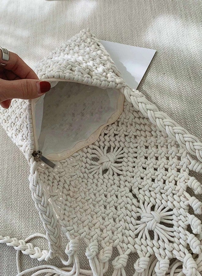 COTTONCUBE Sling bag for Women Handmade Purse for girls crochet macrame fashionable zip Closure Handbag Clutch (White) - Image 3
