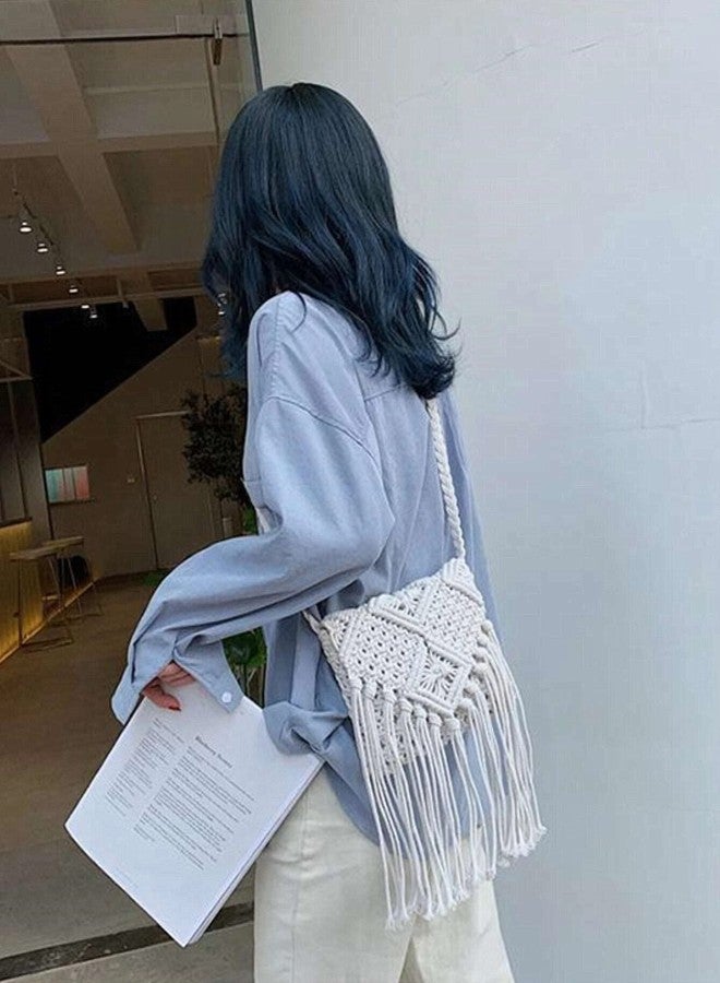 COTTONCUBE Sling bag for Women Handmade Purse for girls crochet macrame fashionable zip Closure Handbag Clutch (White) - Image 2