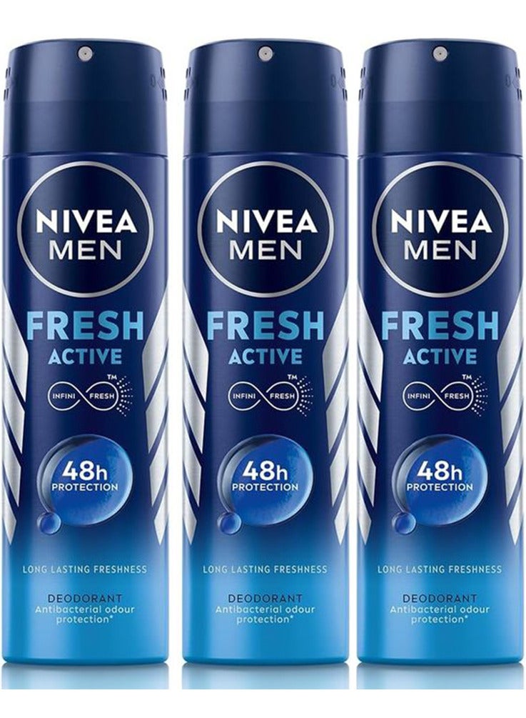 نيفيا مين 3 عبوات مزيل العرق فريش إيكتيف انتعاش يدوم 48 ساعة 150 مل - Image 1