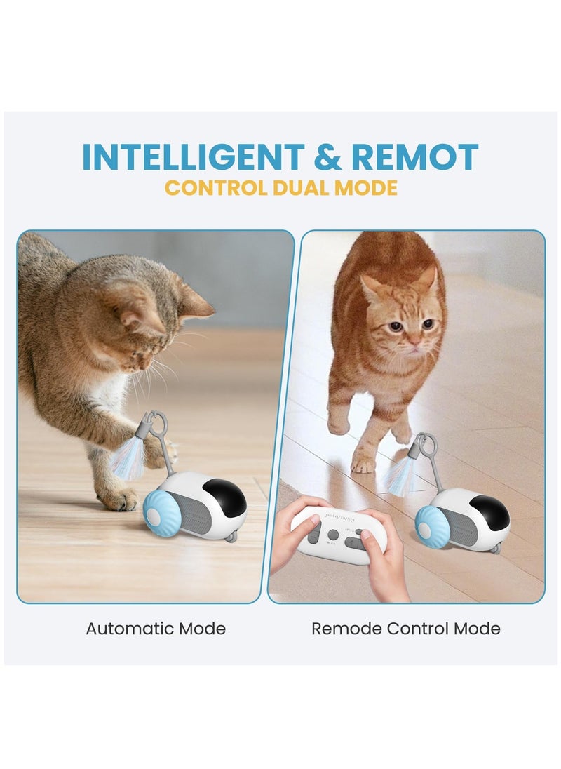 Necomi - Remote Control Cat Toy,Upgraded Interactive Cat Toys for Indoor Cats,Smart Cat Toy Car with Feathers,Cat Mouse Toys,rc Interactive Cat Toy Self Play,USB Rechargeable（Blue） - Image 1