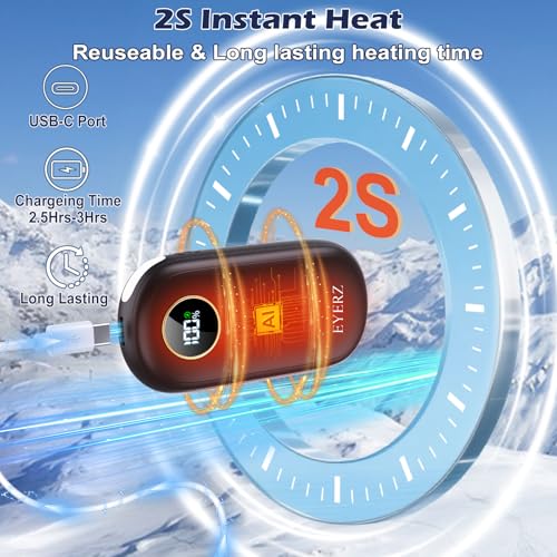 EYERZ Hand Warmers Rechargeable, Dual-Sided Electric Hand Warmers, LED Display, 4 Levels Fast Heat, Portable Heater Handwarmers, Gifts for Men, Women, Christmas, Hunting, Camping (Black 1 Pack) - Image 2
