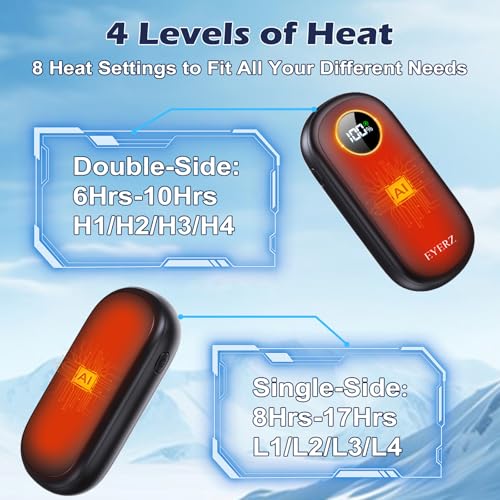 EYERZ Hand Warmers Rechargeable, Dual-Sided Electric Hand Warmers, LED Display, 4 Levels Fast Heat, Portable Heater Handwarmers, Gifts for Men, Women, Christmas, Hunting, Camping (Black 1 Pack) - Image 3