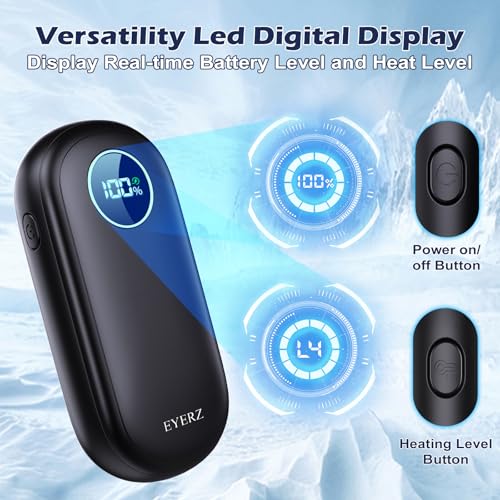 EYERZ Hand Warmers Rechargeable, Dual-Sided Electric Hand Warmers, LED Display, 4 Levels Fast Heat, Portable Heater Handwarmers, Gifts for Men, Women, Christmas, Hunting, Camping (Black 1 Pack) - Image 4