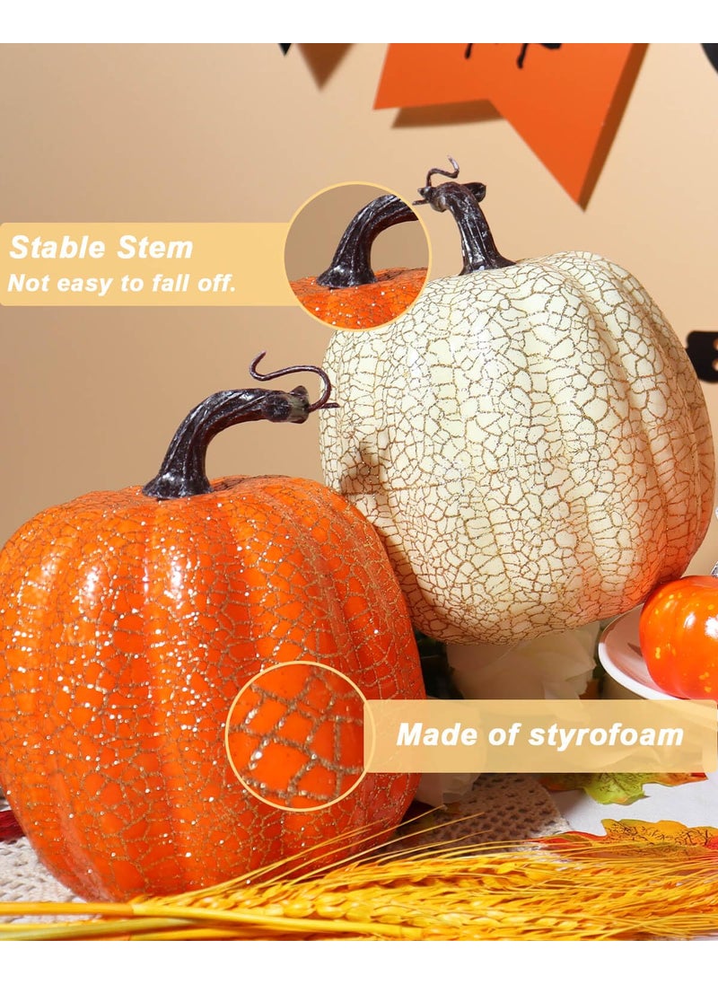 vensovo 6 Inch Large Yellow Orange Cracked Design Pumpkins for Decorating - 4PCS Cracked Design Artificial Foam Decorative Pumpkins for Harvest Decor  Artificial Plastic Pumpkins Perfect for Fall Decor  - Image 3