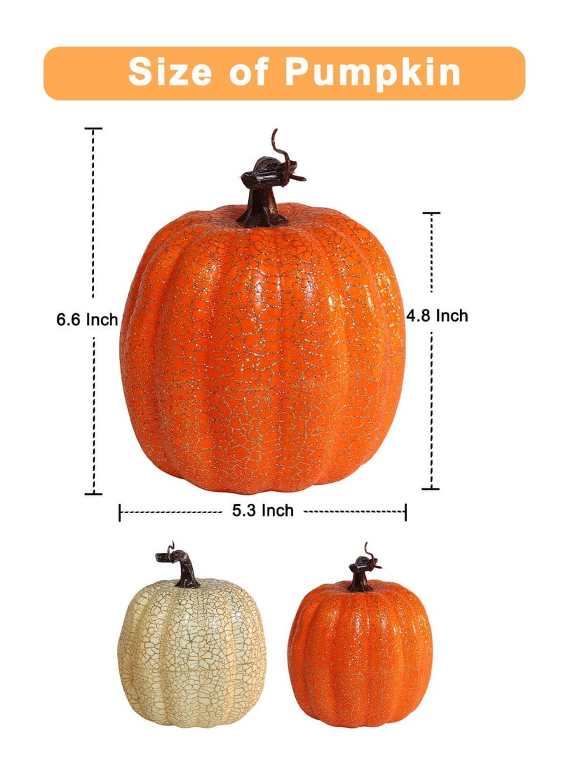 vensovo 6 Inch Large Yellow Orange Cracked Design Pumpkins for Decorating - 4PCS Cracked Design Artificial Foam Decorative Pumpkins for Harvest Decor  Artificial Plastic Pumpkins Perfect for Fall Decor  - Image 2