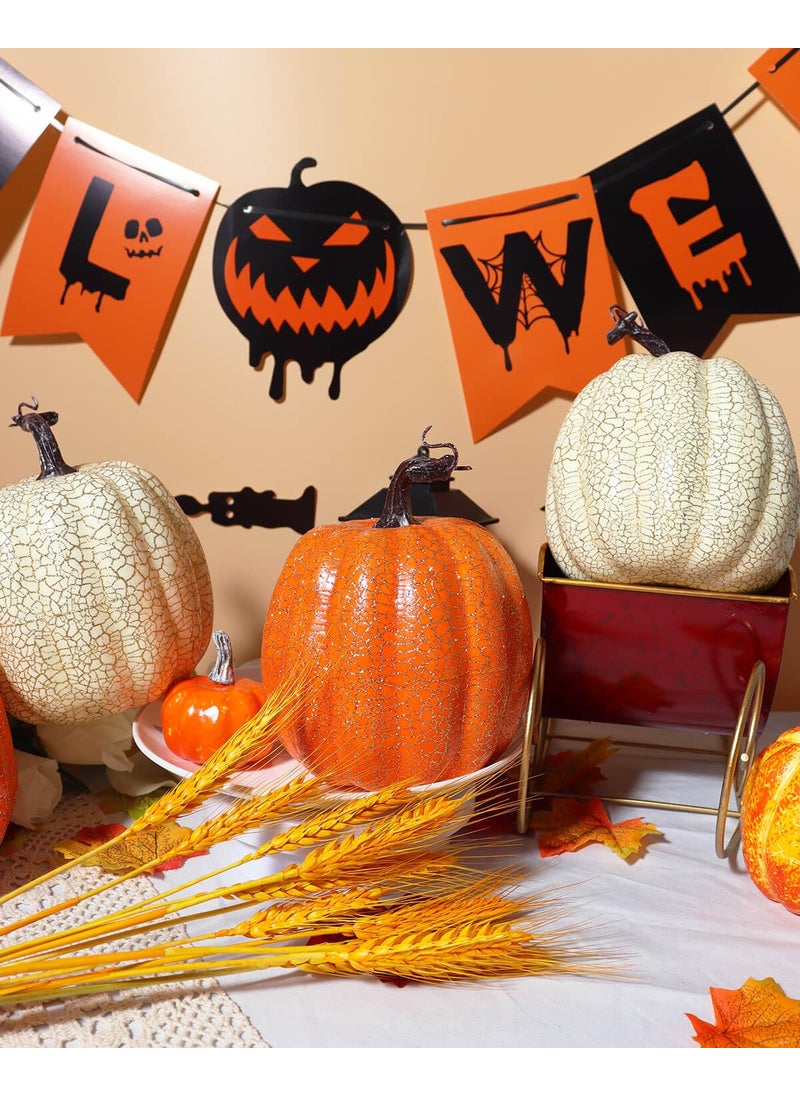 vensovo 6 Inch Large Yellow Orange Cracked Design Pumpkins for Decorating - 4PCS Cracked Design Artificial Foam Decorative Pumpkins for Harvest Decor  Artificial Plastic Pumpkins Perfect for Fall Decor  - Image 4