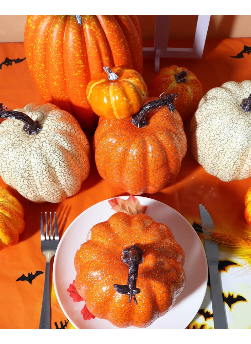 vensovo 6 Inch Large Yellow Orange Cracked Design Pumpkins for Decorating - 4PCS Cracked Design Artificial Foam Decorative Pumpkins for Harvest Decor  Artificial Plastic Pumpkins Perfect for Fall Decor  - Image 5