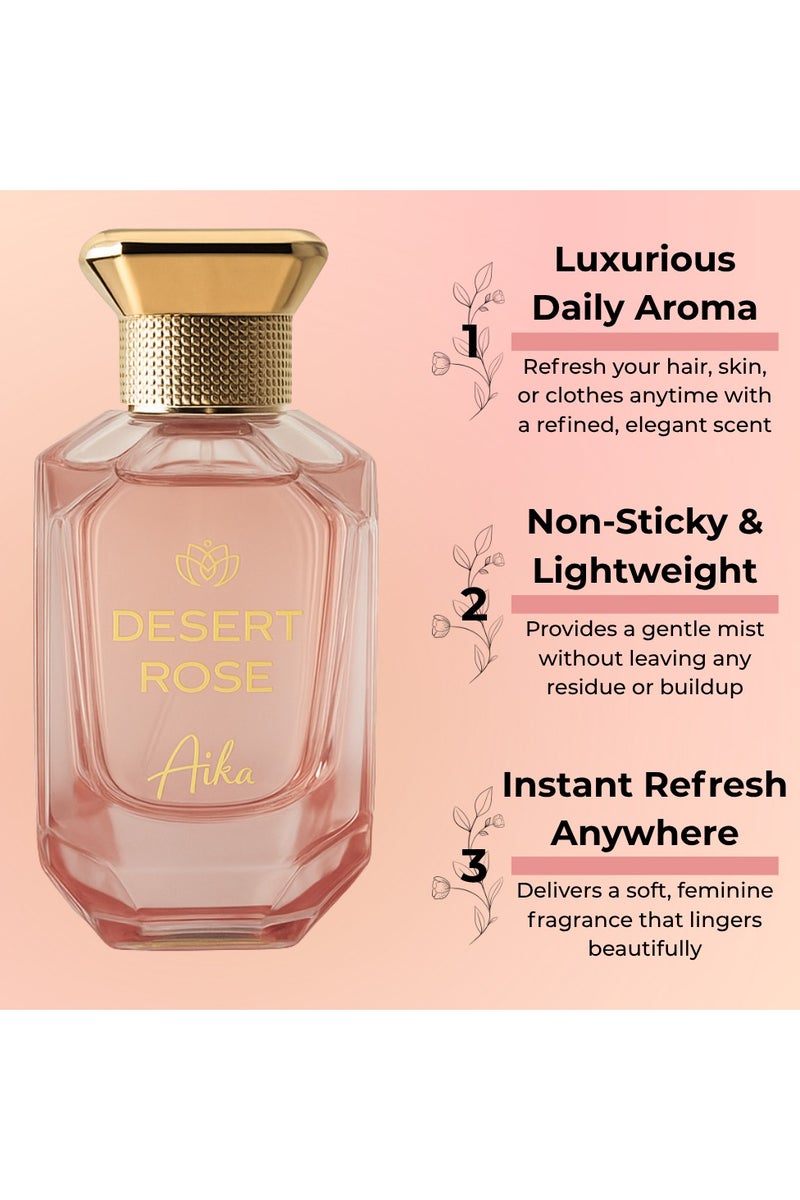 ايكا عطر أيكا 80 مل برائحة ورد الصحراء للنساء، عطر يدوم طويلاً للجسم والشعر، عطر خالٍ من الكحول للنساء بمزيج من زهور ورد الصحراء والفاوانيا والليتشي - Image 2