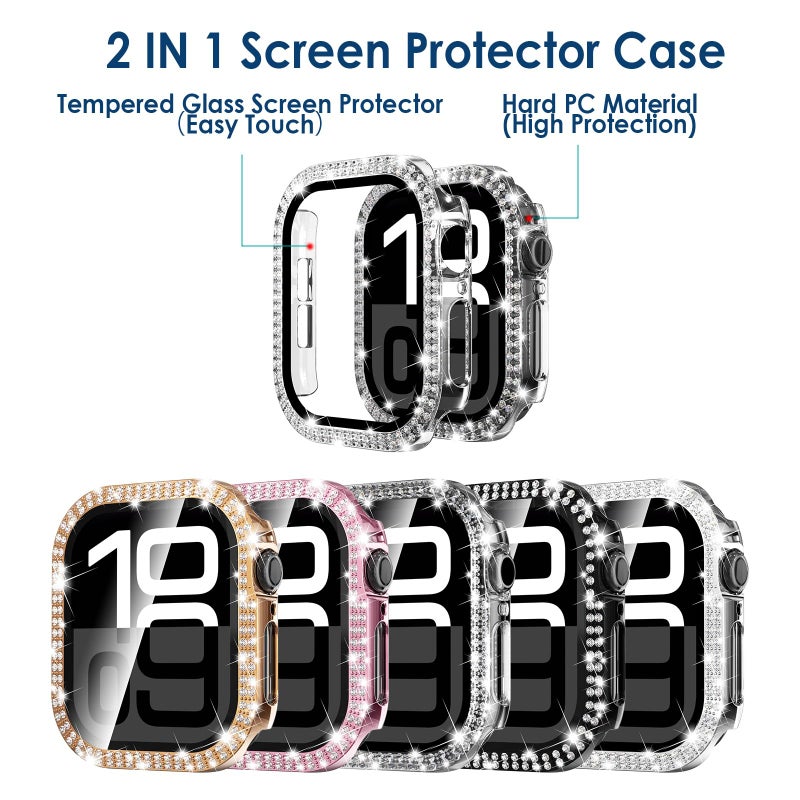 Simpeak 5-Pack Women Bling Screen Protector Case Compatible with Apple Watch 38mm 40mm 41mm 45mm Series 11 42mm 46mm, Screen Case Compatible with iWatch Series 11 10 9 8 7 6 5 4 3 2 1 (46mm) - Image 3