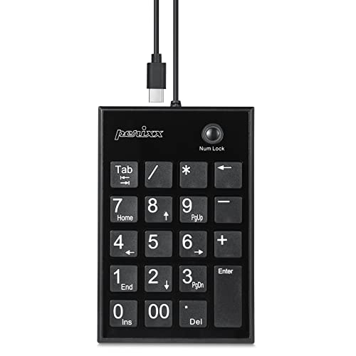 Perixx لوحة مفاتيح رقمية سلكية رفيعة Perixx Peripad-202H، مفاتيح مقص من نوع X مع 2 محور USB وزر Tab، أسود - Image 1