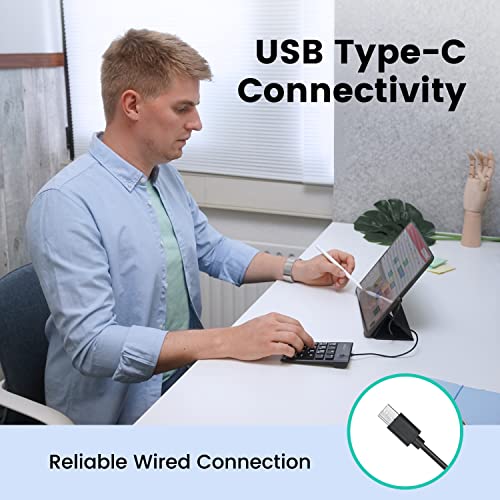Perixx لوحة مفاتيح رقمية سلكية رفيعة Perixx Peripad-202H، مفاتيح مقص من نوع X مع 2 محور USB وزر Tab، أسود - Image 2