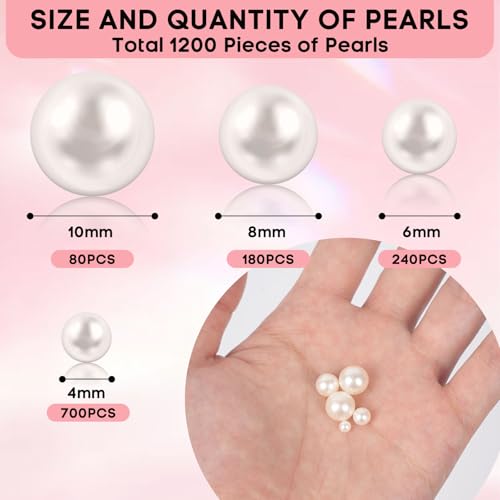 Goensjt 1200pcs 4 Sizes Small ABS Pearl Ivory （No Hole） Elegant Luster, Mini Small Pearls for Crafts, DIY, Vase Filling, Wedding, Birthday Party, Home Decoration (4mm, 6mm, 8mm,10mm) - Image 2