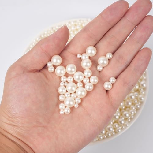 Goensjt 1200pcs 4 Sizes Small ABS Pearl Ivory （No Hole） Elegant Luster, Mini Small Pearls for Crafts, DIY, Vase Filling, Wedding, Birthday Party, Home Decoration (4mm, 6mm, 8mm,10mm) - Image 3
