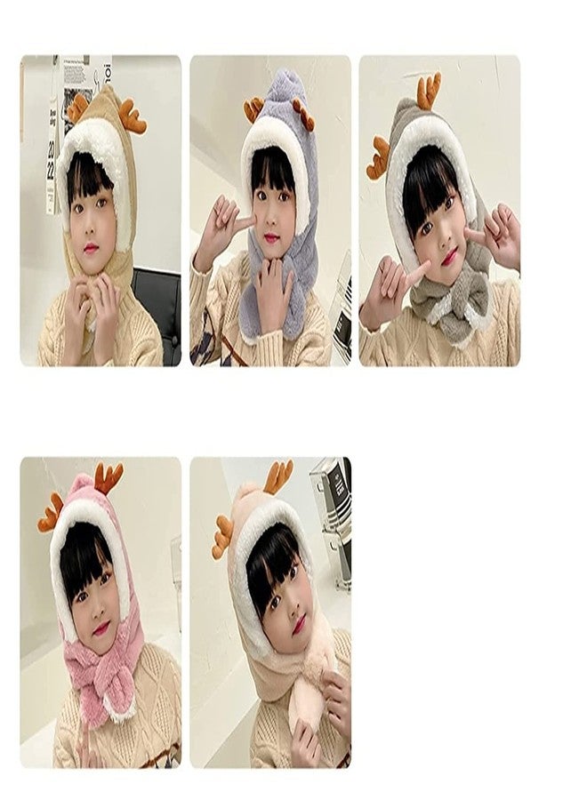 Malvina Kids Winter Warm Deer Fur Animal desizn Neck Warmer Hat Full Cover Earflap Hood Cap_3-8 Years (Pack of 01,Grey) - Image 4