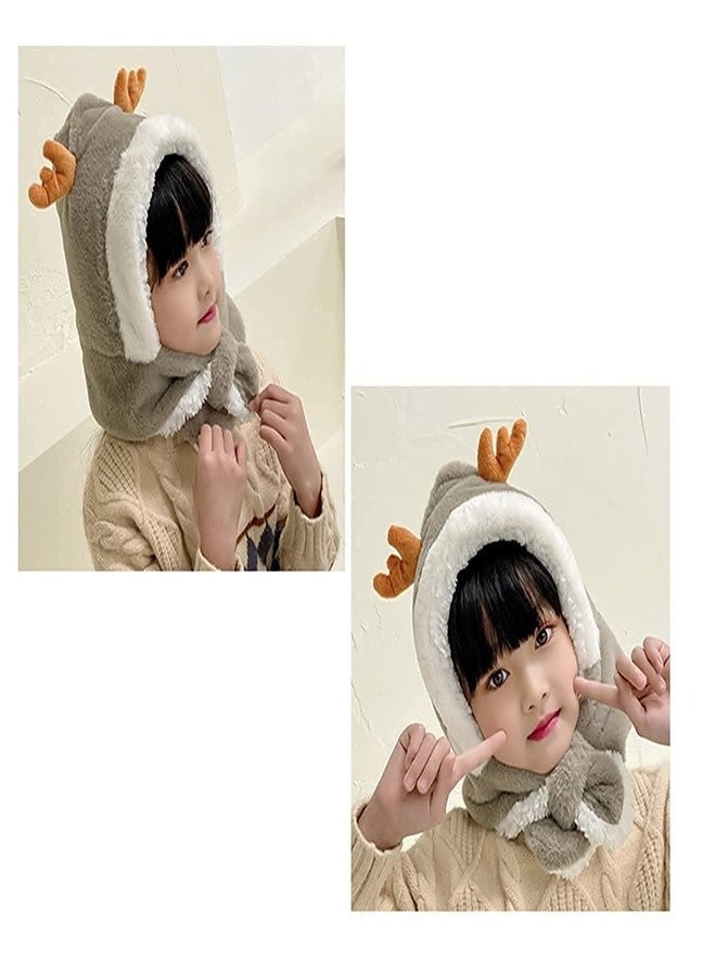 Malvina Kids Winter Warm Deer Fur Animal desizn Neck Warmer Hat Full Cover Earflap Hood Cap_3-8 Years (Pack of 01,Grey) - Image 2