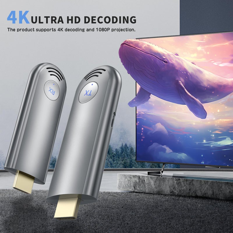TPUFO Wireless HDMI Transmitter and Receiver, Plug & Play Portable 2.4G/5G Wireless HDMI Extender Kit for Streaming Video and Audio to Monitor from Laptop/PC/TV Box/Projector, Grey - Image 2