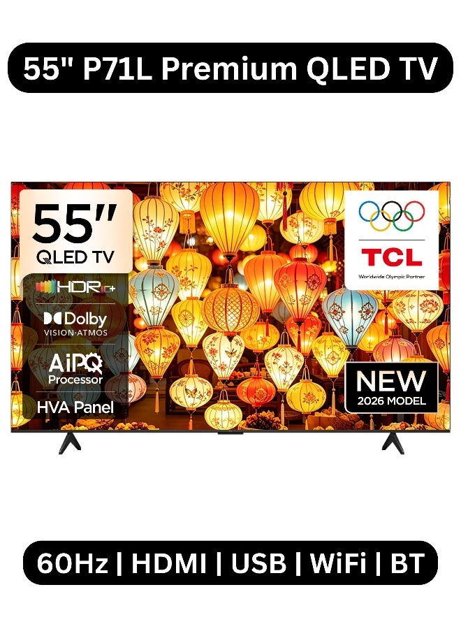 TCL 55P71L 55 Inch P71L 4K Premium QLED Smart TV (2026 Model Google TV - International Version) | AiPQ Processor | HVA Panel | ONKYO 2.0 Hi-Fi System | Dolby Vision + Atmos | 55 Inch 4K QLED TV 55P71L Black - Image 1