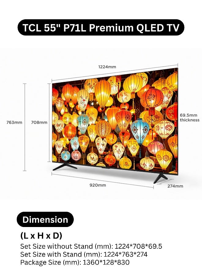 TCL 55P71L 55 Inch P71L 4K Premium QLED Smart TV (2026 Model Google TV - International Version) | AiPQ Processor | HVA Panel | ONKYO 2.0 Hi-Fi System | Dolby Vision + Atmos | 55 Inch 4K QLED TV 55P71L Black - Image 2