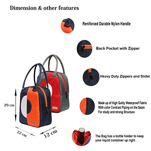 FOONTY Polyester Waterproof Lunch Bag for Men and Women(with Bottle Holder,Multicolor,9027C), 8 Litre - Image 4