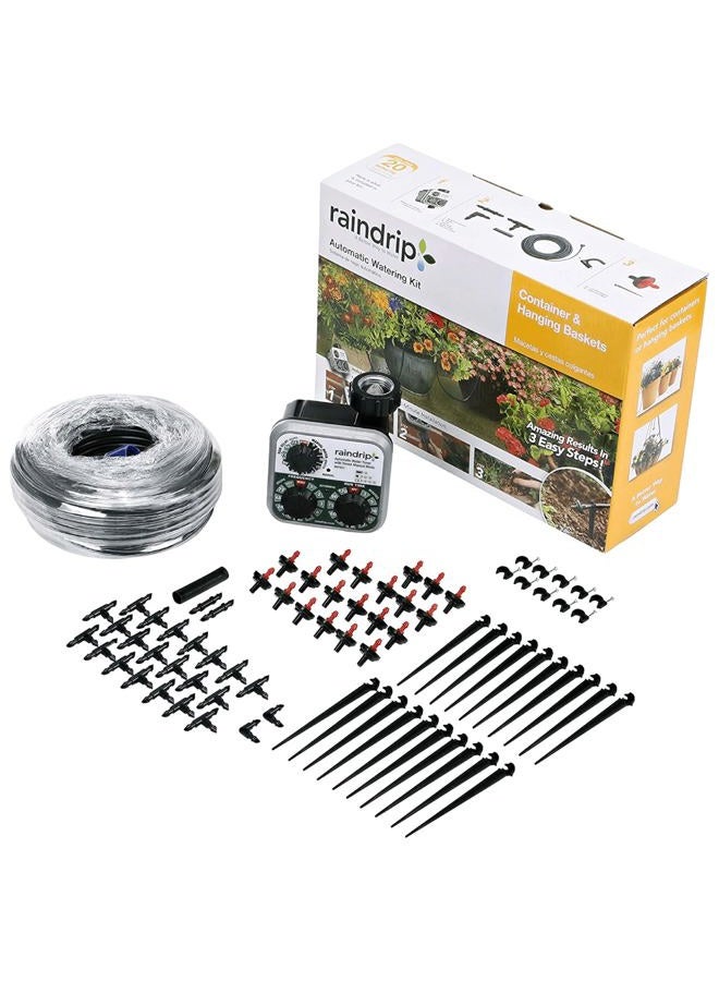 Raindrip R560DP Automatic Drip Irrigation Watering Kit with Customizable Timer for Containers and Hanging Baskets, Waters up to 20 Plants, Includes 20 PC Drippers, Black - Image 1