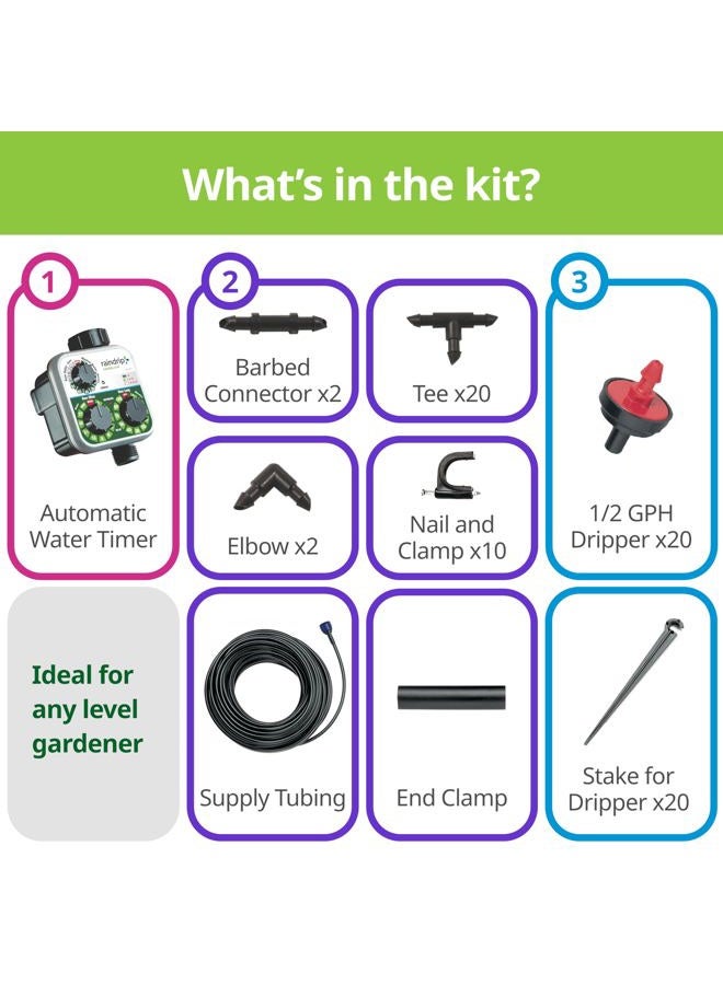 Raindrip R560DP Automatic Drip Irrigation Watering Kit with Customizable Timer for Containers and Hanging Baskets, Waters up to 20 Plants, Includes 20 PC Drippers, Black - Image 3