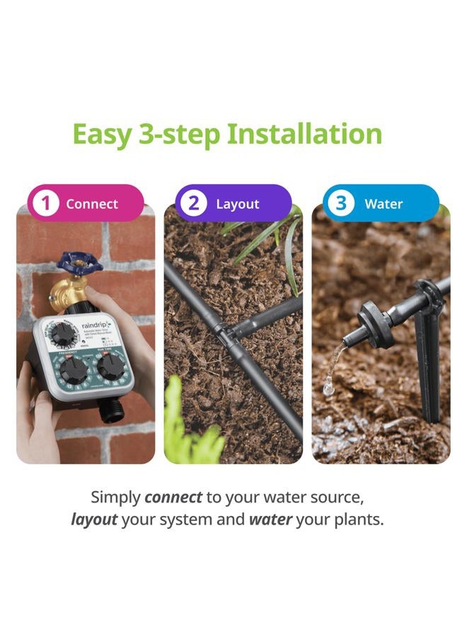 Raindrip R560DP Automatic Drip Irrigation Watering Kit with Customizable Timer for Containers and Hanging Baskets, Waters up to 20 Plants, Includes 20 PC Drippers, Black - Image 2