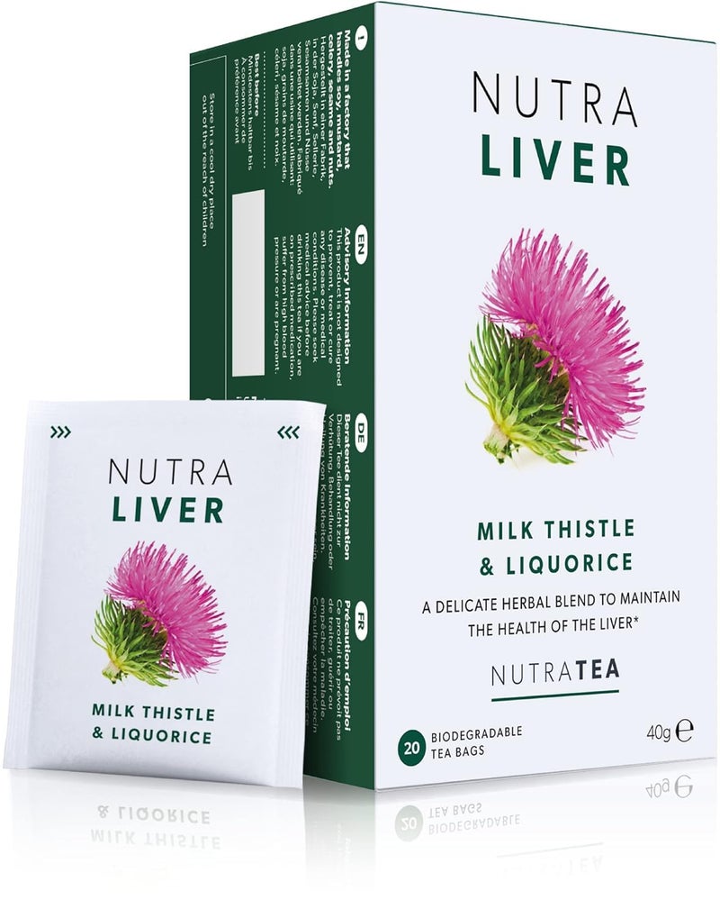NUTRALIVER Detox Tea for Liver Cleansing and Support With Milk Thistle Turmeric Fennel 20 Tea Bags Herbal Tea by Nutra Tea