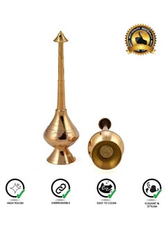 Saubhagya Saubhagya Pure Brass Gulab Pash Rose Water Holy Water and Perfume Sprinklers Gangajal Spray Bottle for PoojaPuja Mandir Temple Gold 10 inches 2 Piece  - Image 2