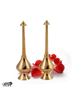 Saubhagya Saubhagya Pure Brass Gulab Pash Rose Water Holy Water and Perfume Sprinklers Gangajal Spray Bottle for PoojaPuja Mandir Temple Gold 10 inches 2 Piece  - Image 3