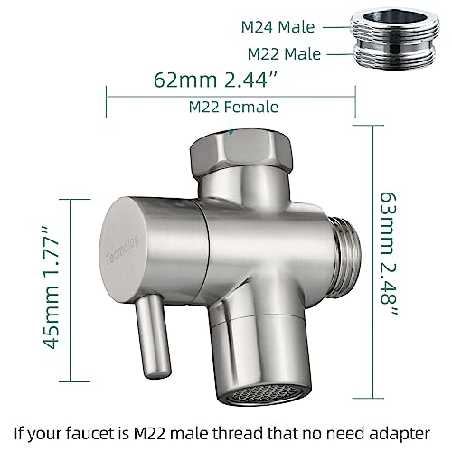 Tecmolog Sink Diverter Brass Faucet Diverter Valve 22mm 3 Way Tap Splitter for Bathroom and Kitchen Faucet Brushed Nickel, SBA021CNA - Image 5